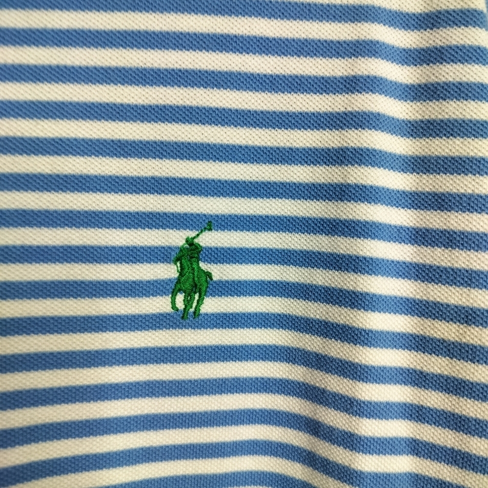 M474) Polo Ralph Lauren Men's Classic Blue Striped Cotton Shirt Size Large - Picture 4 of 7
